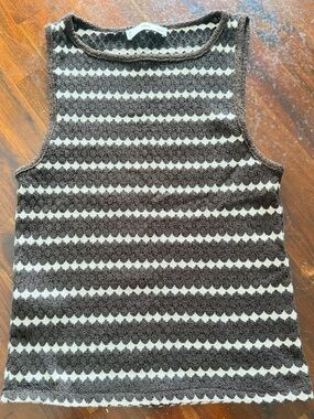 Mango Brown and Cream Striped Knit Tank Top